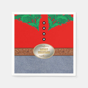 Western Cowboy Santa Belt Buckle Red Shirt Jeans Napkins