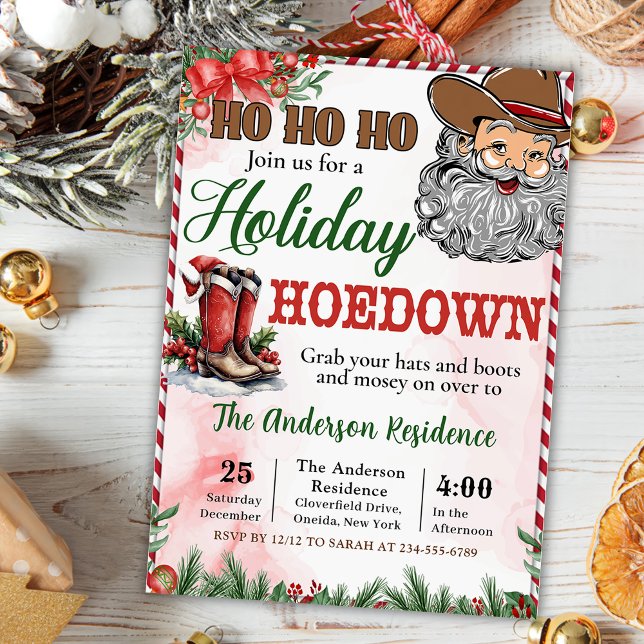 Western Cowboy Santa Christmas Hoedown Party Invitation (Creator Uploaded)