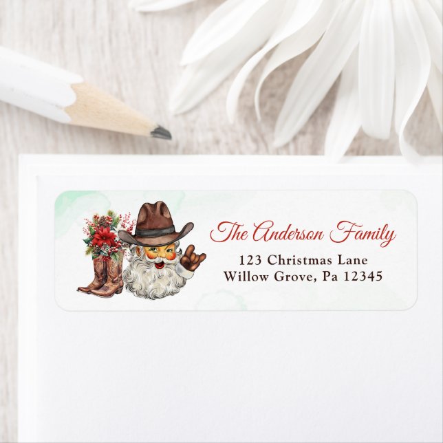 Western Cowboy Santa Christmas Party  Label (Insitu)