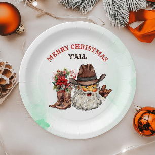 Western Cowboy Santa Christmas Party Paper Plates