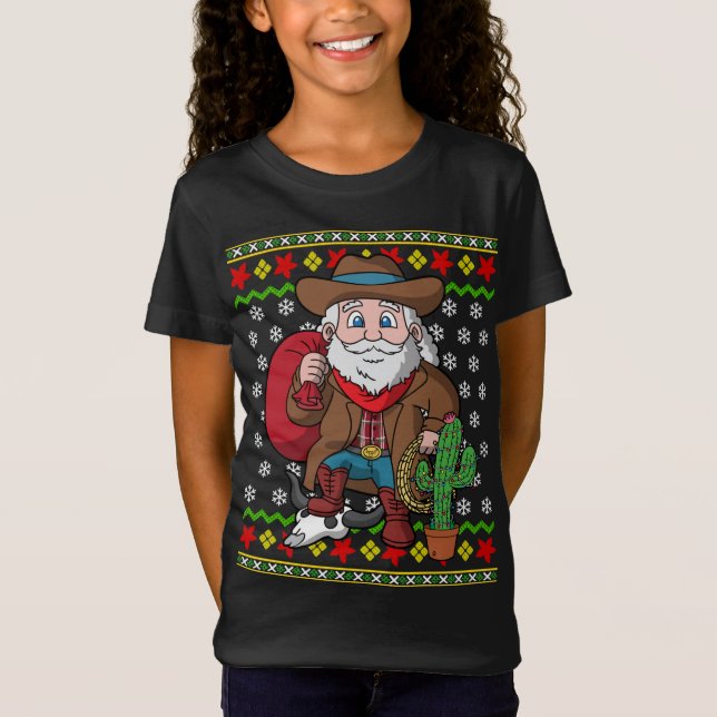 Western Cowboy Santa Claus Ugly Christmas Sweater  (Front)
