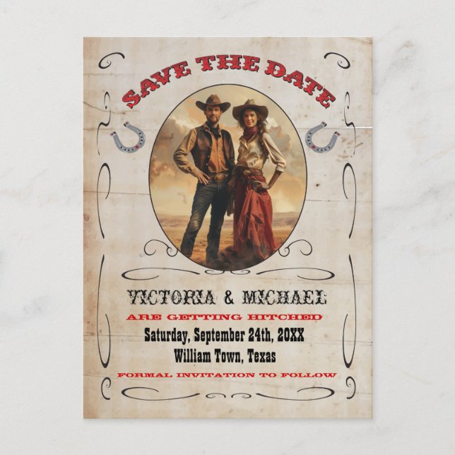 Western Cowboy Save the Date Postcards (Front)