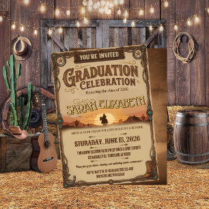 Western Cowboy Silhouette Graduation Celebration  Invitation