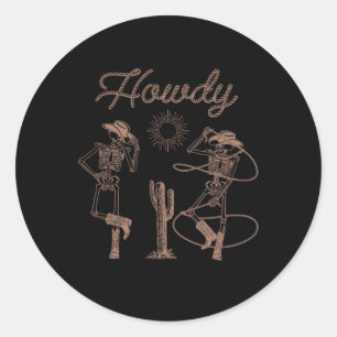 Western Cowboy Skeleton Dancing Howdy Halloween Classic Round Sticker