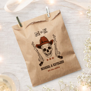 Western Cowboy Skull Monogram Boho Country Wedding Favor Bag