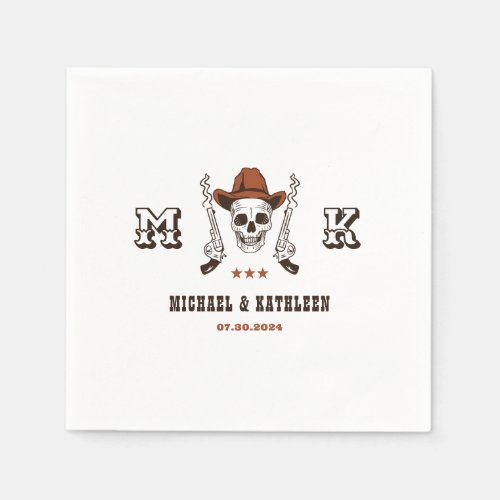 Western Cowboy Skull Monogram Boho Country Wedding Napkins