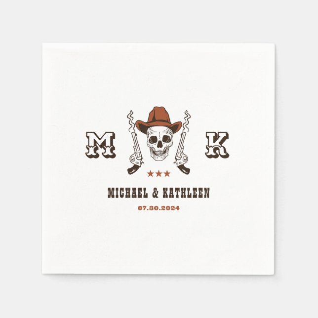 Western Cowboy Skull Monogram Boho Country Wedding Napkins (Front)