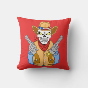 Western Cowboy Skull Throw Pillow
