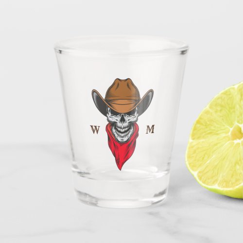 Western Cowboy Skull With Monogram Design Shot Glass