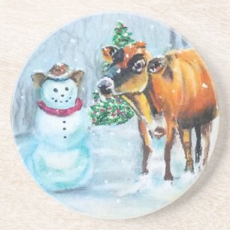 Western Cowboy Snowman Christmas Coaster