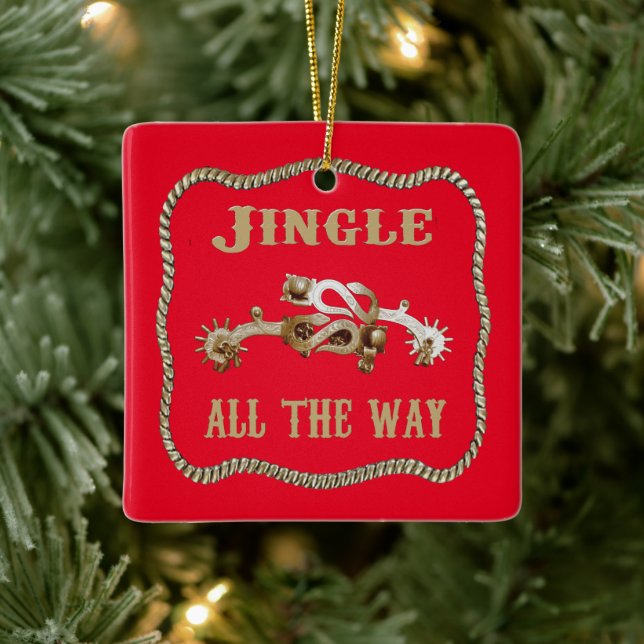 Western Cowboy Spurs Jingle All The Way Ceramic Ornament (Tree)