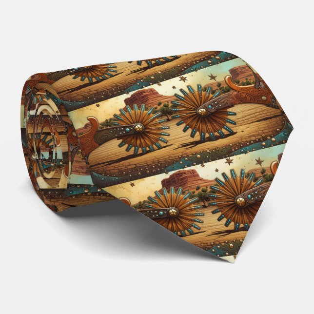 Western Cowboy Spurs Southwest Theme Neck Tie (Rolled)