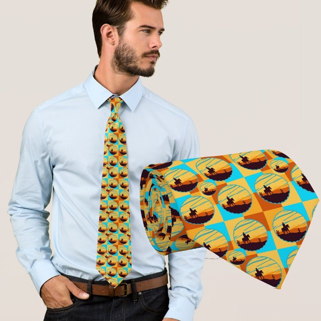 Western Cowboy Sunset Pattern  Neck Tie (Creator Uploaded)