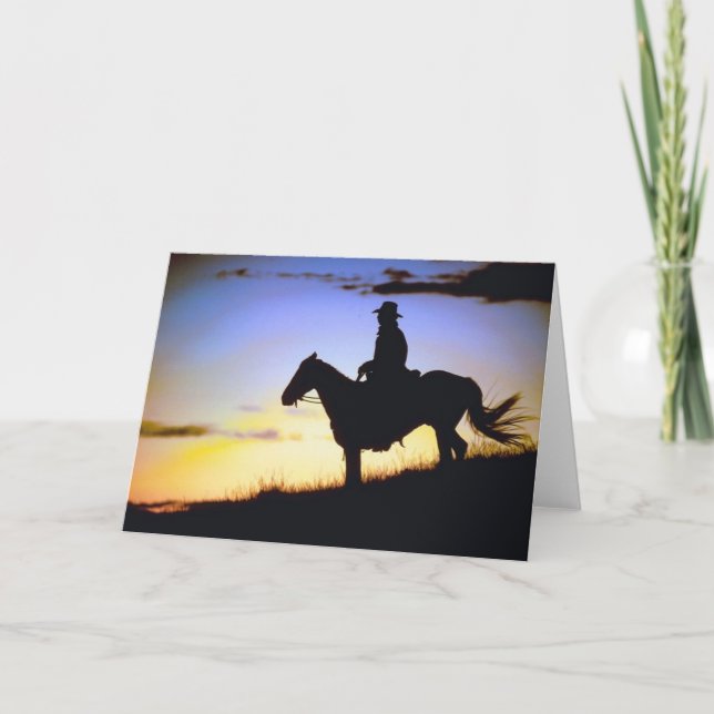 Western Cowboy Sunset Silhouette Card (Front)