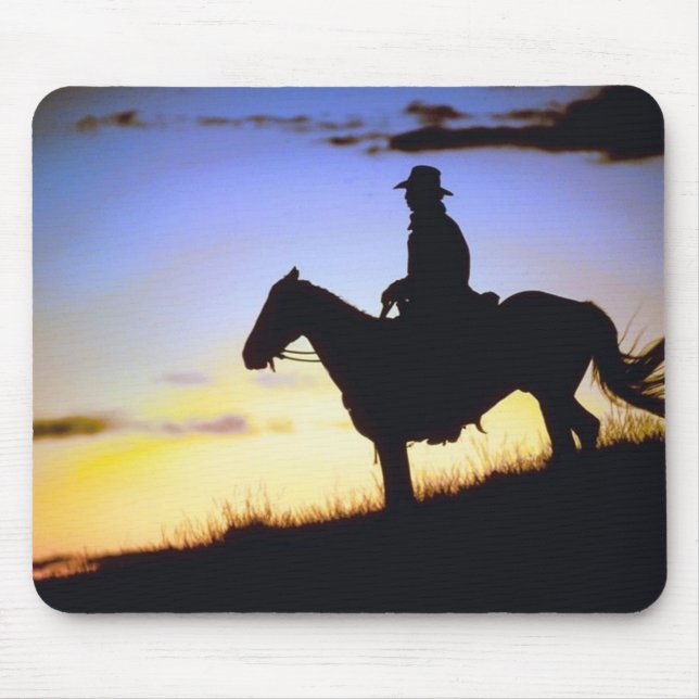 Western Cowboy Sunset Silhouette Mouse Pad (Front)