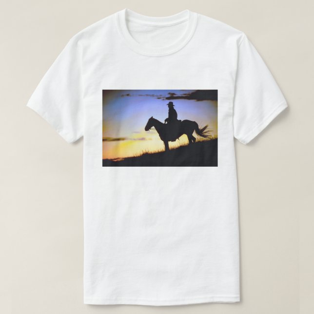 Western Cowboy Sunset Silhouette T-Shirt (Design Front)