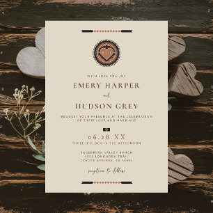 Western Cowboy Sweethearts Geometric Wedding Invitation