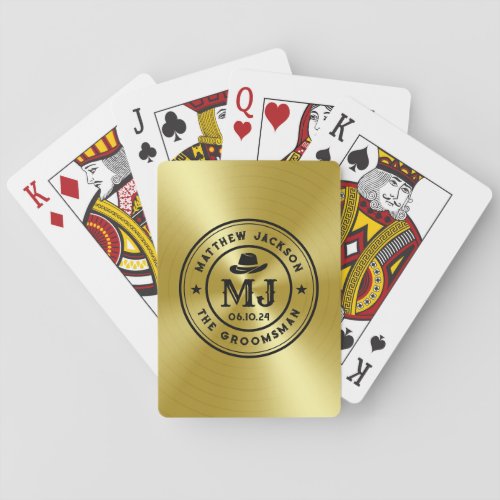 Western Cowboy Vintage Gold Monogram Groomsmen Poker Cards