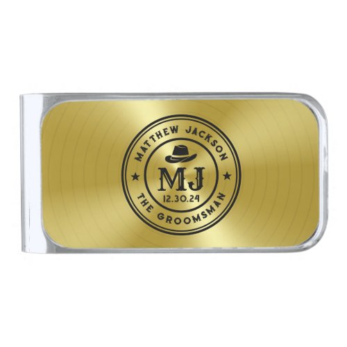 Western Cowboy Vintage Gold Monogram Groomsmen Silver Finish Money Clip