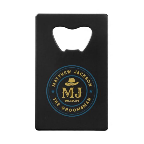 Western Cowboy Vintage Logo Monogram Groomsmen Credit Card Bottle Opener