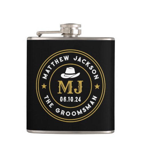 Western Cowboy Vintage Logo Personalized Groomsmen Flask