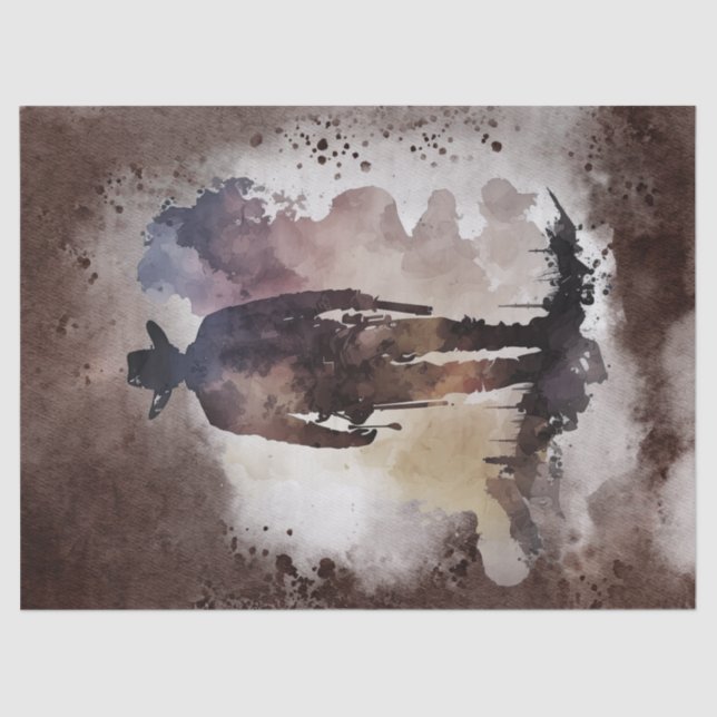 Western Cowboy Watercolor Decoupage Tissue Paper (Front)