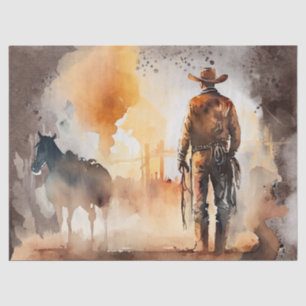 Western Cowboy Watercolor Decoupage Tissue Paper