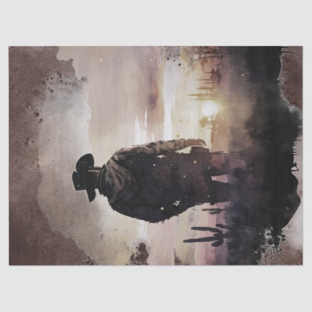 Western Cowboy Watercolor Decoupage Tissue Paper (Front)