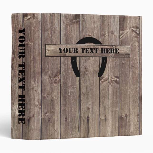Western Cowboy Weathered Barn Wood Horseshoe 3 Ring Binder (Front/Spine)