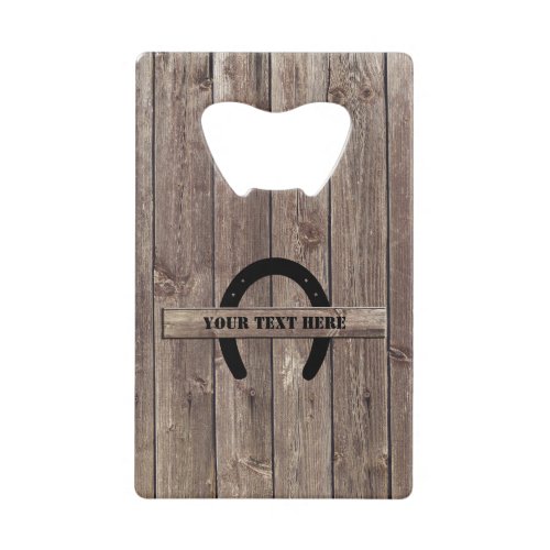 Western Cowboy Weathered Barn Wood Horseshoe  Credit Card Bottle Opener