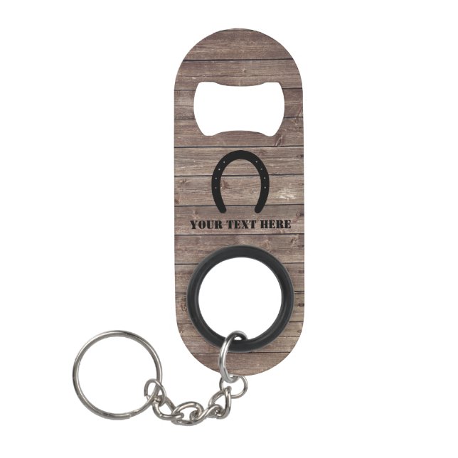 Western Cowboy Weathered Barn Wood Horseshoe Keychain Bottle Opener (Front)