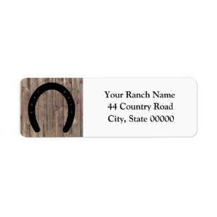 Western Cowboy Weathered Barn Wood Horseshoe Label