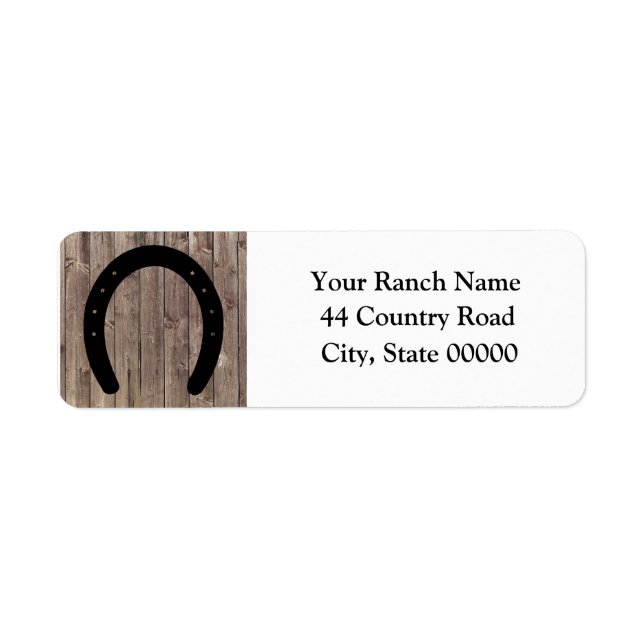 Western Cowboy Weathered Barn Wood Horseshoe Label (Front)