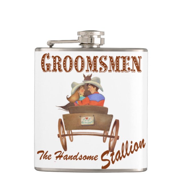 Western Cowboy Wedding Flask Groomsmen's Gift (Front)