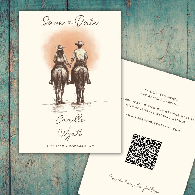 Western Cowboy Wedding Save the Date QR Code Invitation (Creator Uploaded)