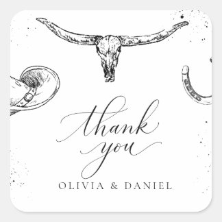 Western Cowboy Wedding Thank You Card Square Sticker