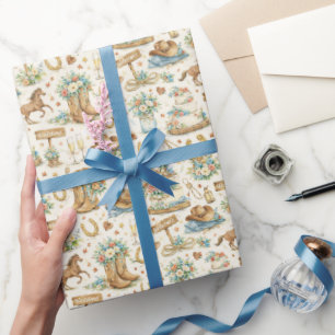 Western Cowboy Wedding Watercolor Pattern Wrapping Paper