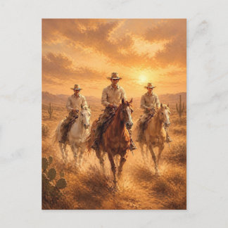 Western Cowboys Riding Horses Desert Sunset Postcard