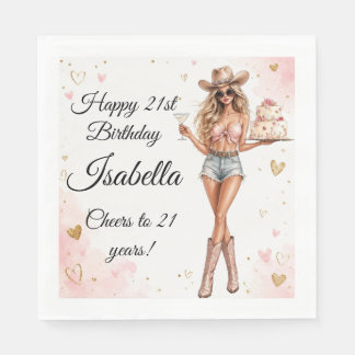 Western Cowgirl 21st Birthday Chic Napkins