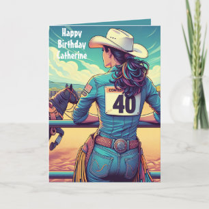 Western Cowgirl 40th Birthday Rodeo Custom Card