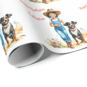 Western Cowgirl and Dog Personalized Birthday Wrapping Paper