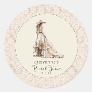 Western Cowgirl and Lace Cowboy Boots Baby Shower Classic Round Sticker