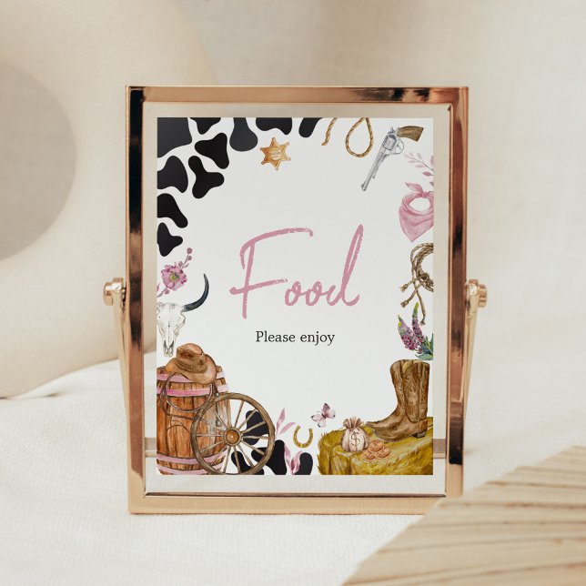 Western Cowgirl Baby Shower Food Poster (Country Cowgirl Rodeo Baby Shower Food Sign)