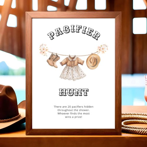 Western Cowgirl Baby Shower Pacifier Hunt Poster