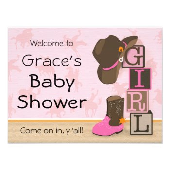 Western Cowgirl Baby Shower Sign by NaptimeCards at Zazzle