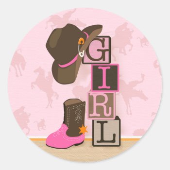 Western Cowgirl Baby Shower Sticker by NaptimeCards at Zazzle
