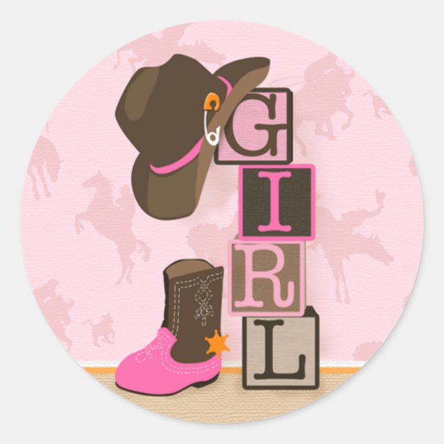 Western Cowgirl Baby Shower Sticker (Front)
