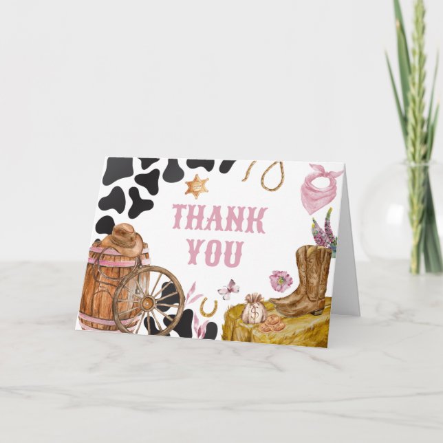Western Cowgirl Baby Shower  Thank You Card (Front)