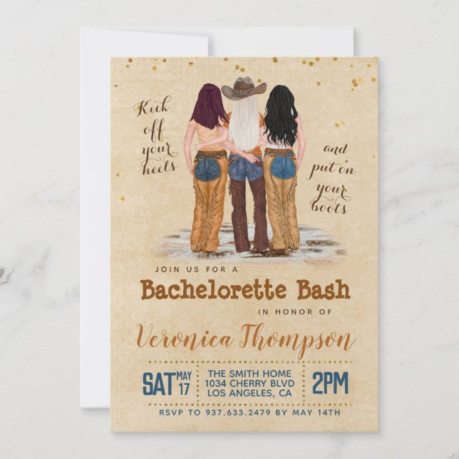 Western Cowgirl Bachelorette Bridal Shower Invitation (Front)