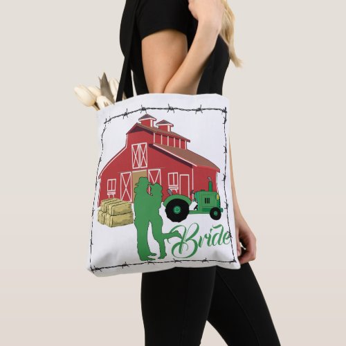 Western Cowgirl Barn Farm Wedding Bride Tote Bag